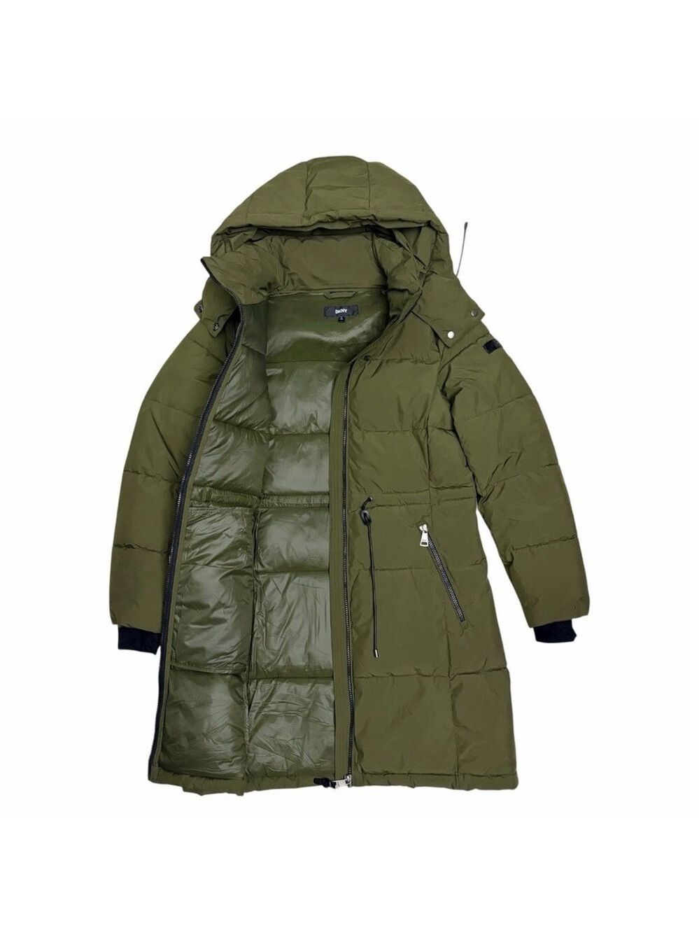DKNY Designer Casual Green Long Winter Puffer Parka Jacket Coat Womens Small